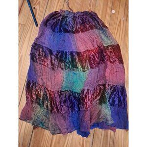 VTG Boho Hippie Skirt Womens Medium Elastic Patchwork